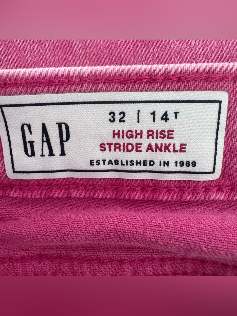 Gap High Rise Stride Ankle Jeans 32/14 Tall Pink Wide Leg Acid Wash Streetwear - Picture 6 of 9